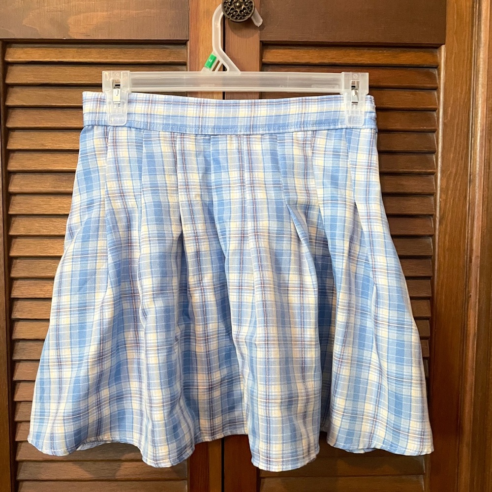 Blue plaid Shein pleated skirt